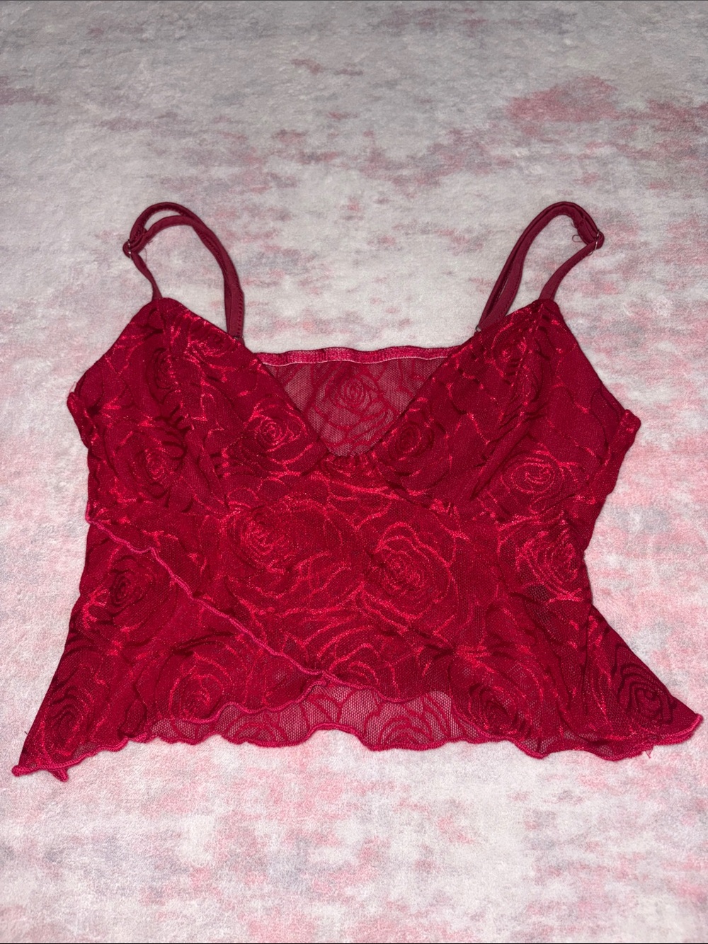 Red Lace Top with Flower Detailing